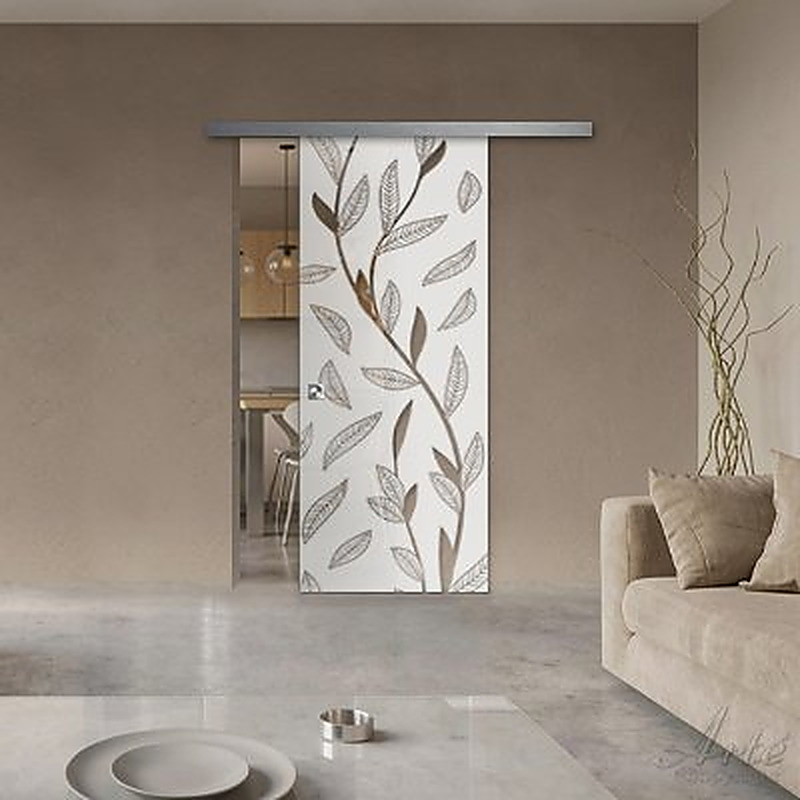 Porta scorrevole in vetro trasparente con stampa effetto satinato Cover