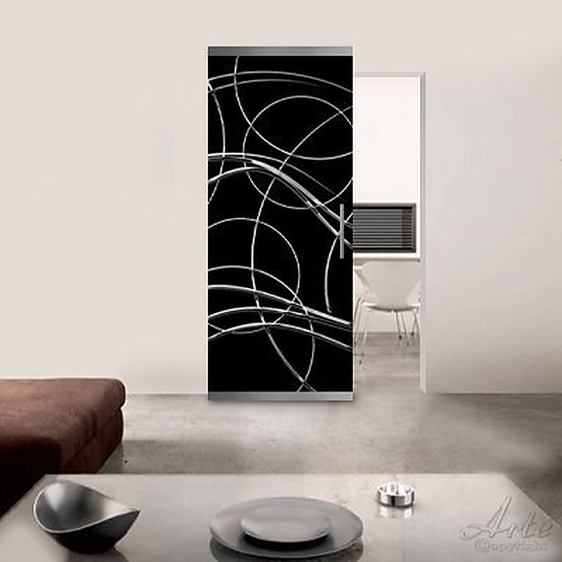 Porta scorrevole in vetro luxury chromo con decoro Magic Bars