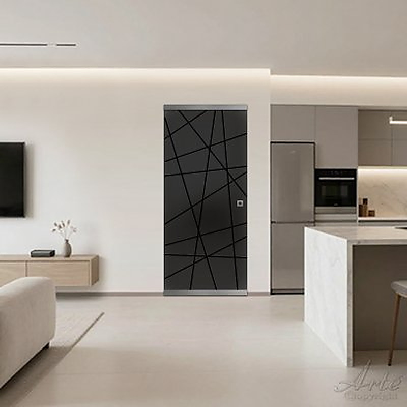Porta in vetro fumè satinato con decoro stampato Magic Bars